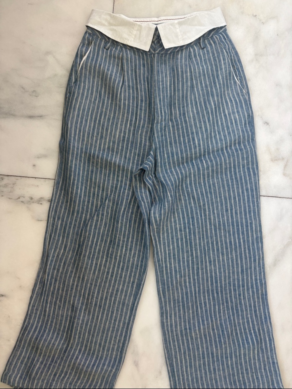 OSIS Striped Blue Kids Wide-Leg Bottoms with Contrast Waistband